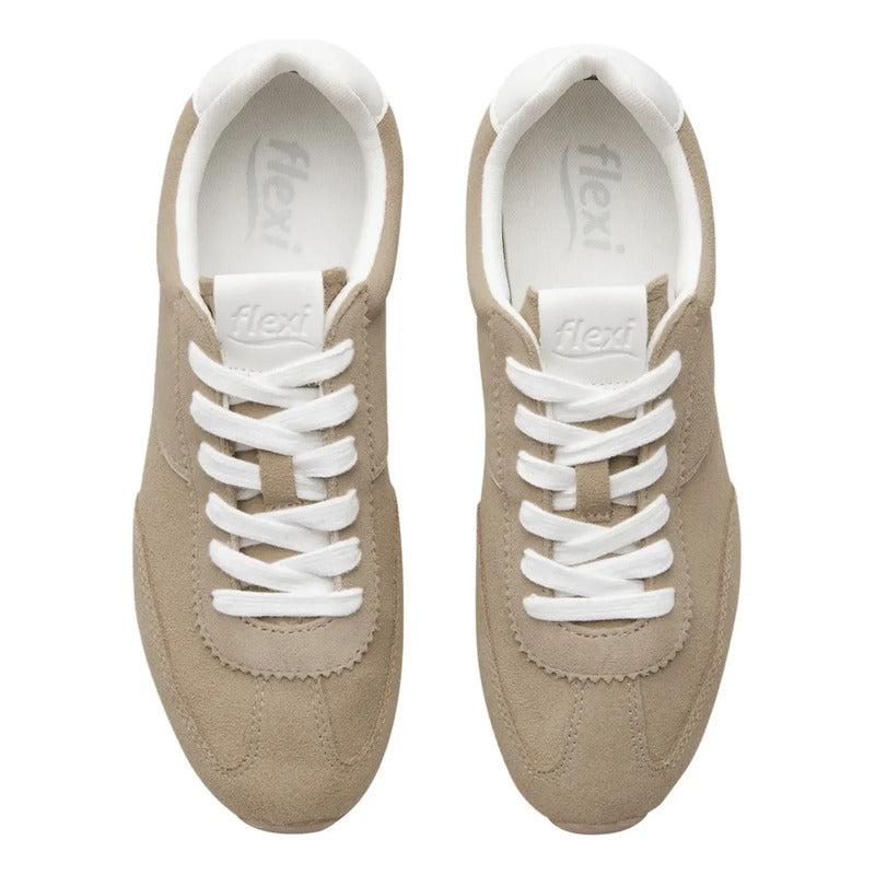 Tenis De Gamuza Para Mujer Mod. 140304 Marca Flexi® Marrón Claro Gamuza 25.5 Mx