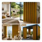 Set De Cortinas Blackout  Impermeables 1.37 X 2.13mts Luna® Mostaza