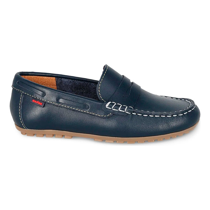 Zapato Mocasín Para Niño Mod.445300 Marca Coqueta Y Audaz® Azul Marino Lisa 22 Mx