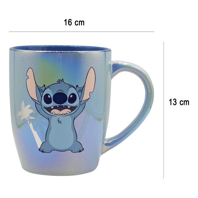 Taza Tarro Grande De Cerámica Iridiscente 740ml Stitch Agua