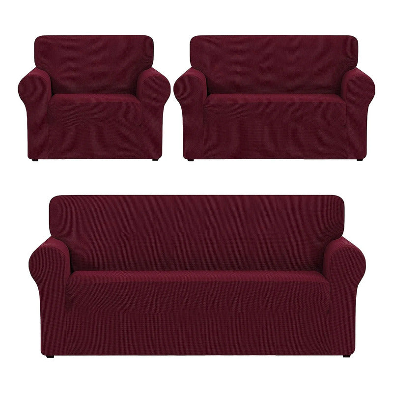 Cubre Sala Set 3 Piezas Estirable Ajuste Perfecto Blank &co® Vino Geométrico
