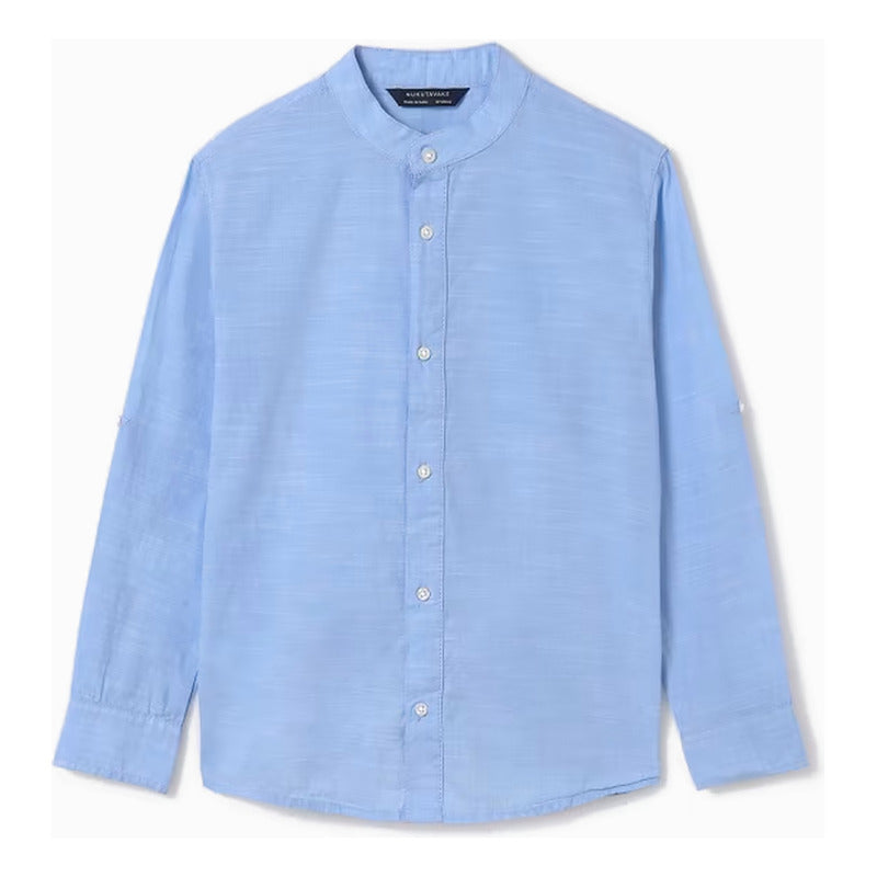 Camisa Manga Larga Para Niño Mod.6121 Marca Mayoral® Azul Claro Lisa 16 Años