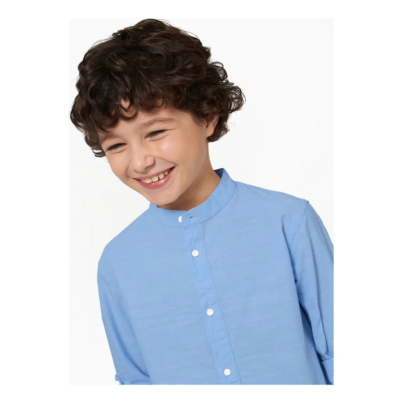 Camisa Manga Larga Para Niño Mod.6121 Marca Mayoral® Azul Claro Lisa 16 Años