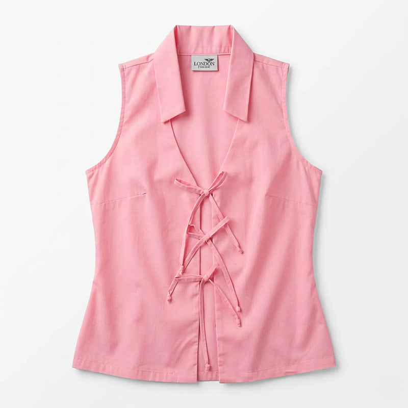 Blusa Cuello Camisero Lazos Frontales 2425 London Fashion® Rosa Lisa M