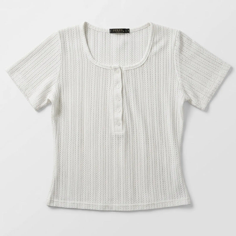 Blusa Casual Semi Calada Para Mujer Mod. K799 Marca Julys® Ivory Calado Ch