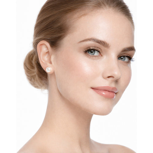 Aretes Elegantes De Perla Redonda Para Mujer Bisutería Fina Crema