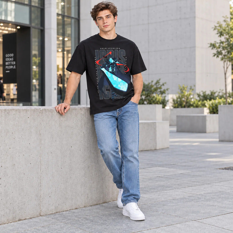Playera Oversize Fit De Hombre Igris Mascara De Latex® Negro Igris Eg Lisa