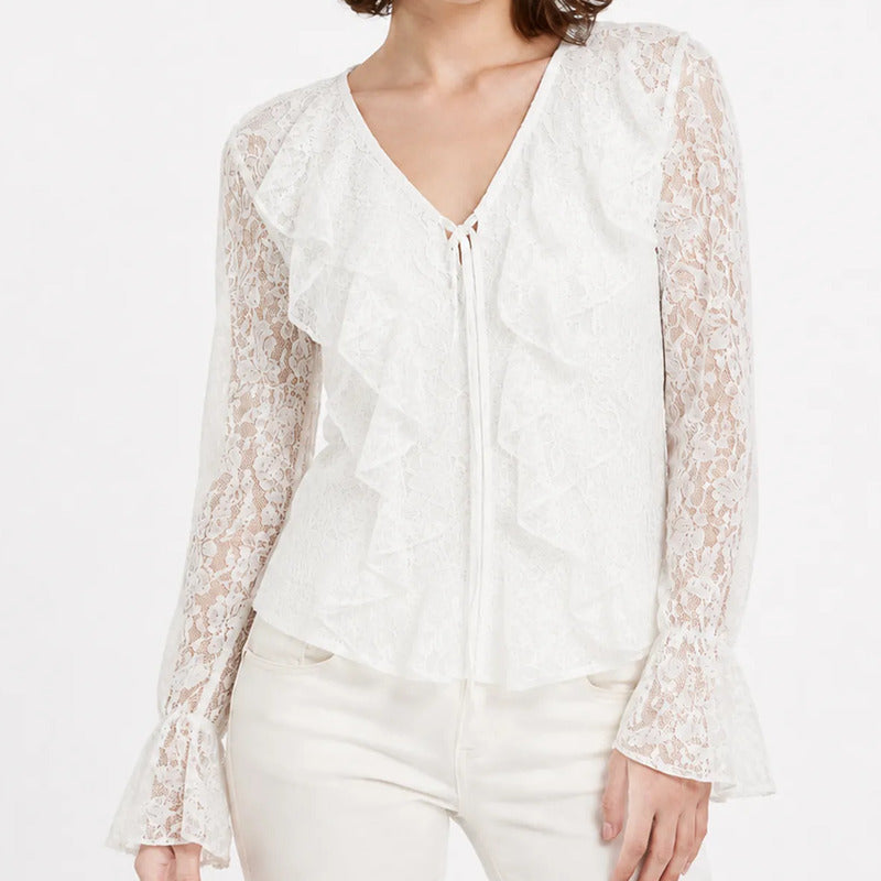 Blusa Tipo Encaje Para Mujer Mod. Mj725 Marca Julys® Blanco Encaje G