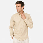 Camisa Lino Regular Fit Para Hombre Mod. Le2604 Roosevelt® Beige Lisa G