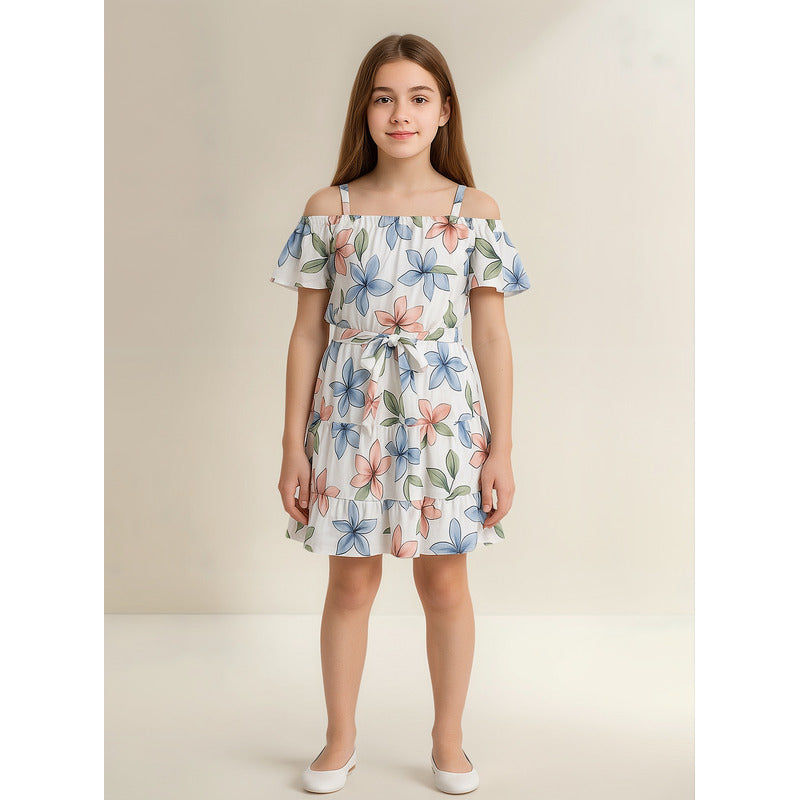 Vestido Holgado Gasa Con Cinto Estampado Flores Mayoral 6974