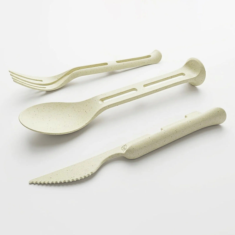 Set Cubiertos Portatil Cuchara+tenedor+cuchillo De Plastico Beige 1819-25