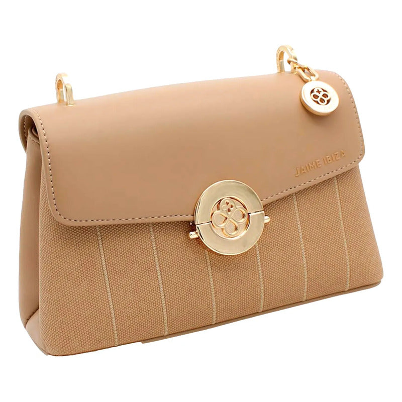 Bolso Crossbody Mod. 2432 Para Mujer Marca Jaime Ibiza® Taupe Lisa/rayas Oro Marrón Claro