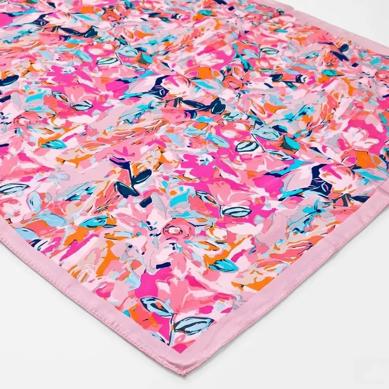 Mascada Ejecutiva De Satín Cuadrada Fina Para Mujer Multicolor Floral Abstracta Unitalla