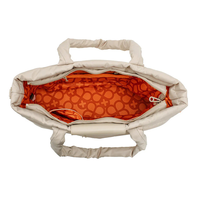 Bolso Tote Para Mujer Mod. Ji 2829 Marca Jaime Ibiza® Beige Lisa Níquel