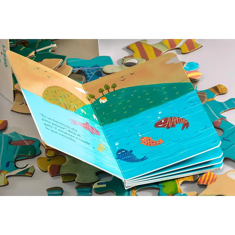 Libro + Rompecabezas Educativo Infantil 50pz El Gato Al Agua