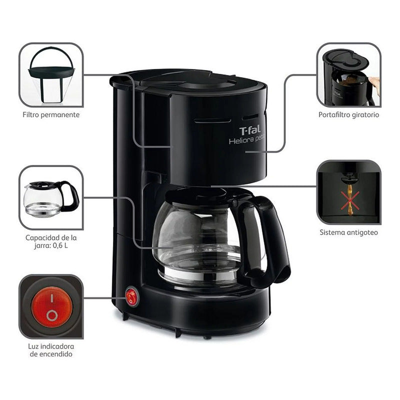 Cafetera De Filtro 4 Tazas Mod. Cm3218mx Marca T-fal® Negro