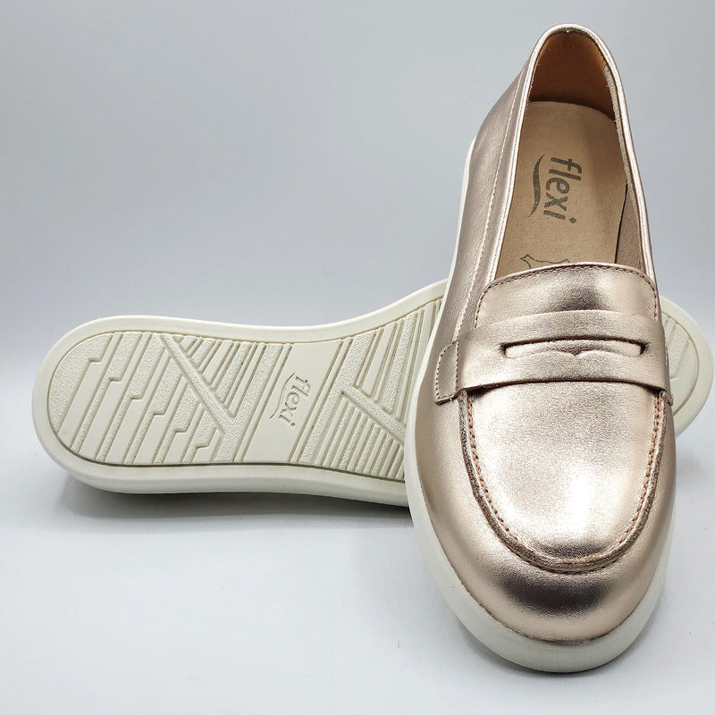 Mocasín Casual Para Dama Estilo 140601 Marca Flexi® Oro Rosa 24 Mx