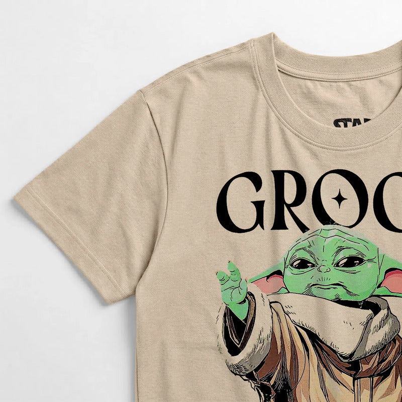 Playera Oversize Fit De Hombre Grogu Mascara De Latex® Beige Grogu Eg Lisa