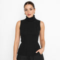 Blusa Semi Formal De Cuello Alto Para Mujer Marca Exotica® Negro Cenizo Geométrico G