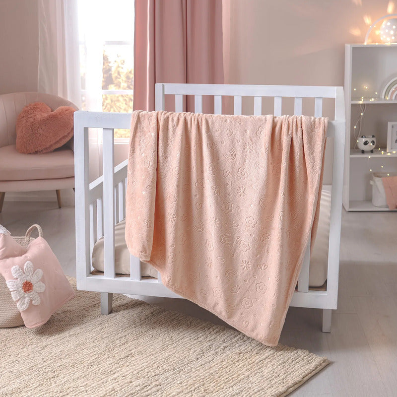 Cobertor Micro Grabado Para Carriola 1x0.74m Marca Vianney® Florencia 300 G Rosa