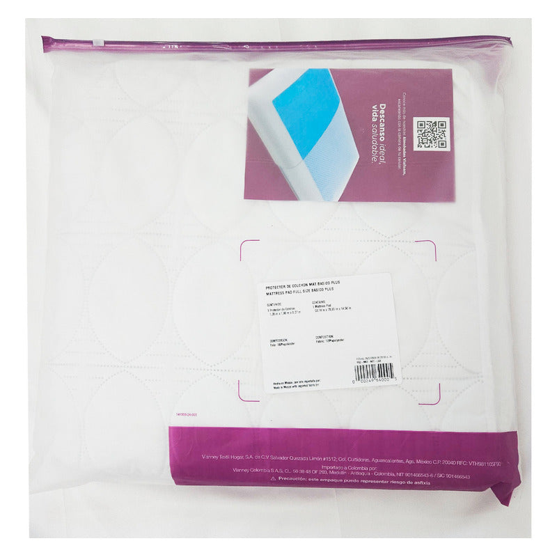 Protector De Colchón Impermeable Mat Basico Plus Vianney® Blanco Liso Matrimonial