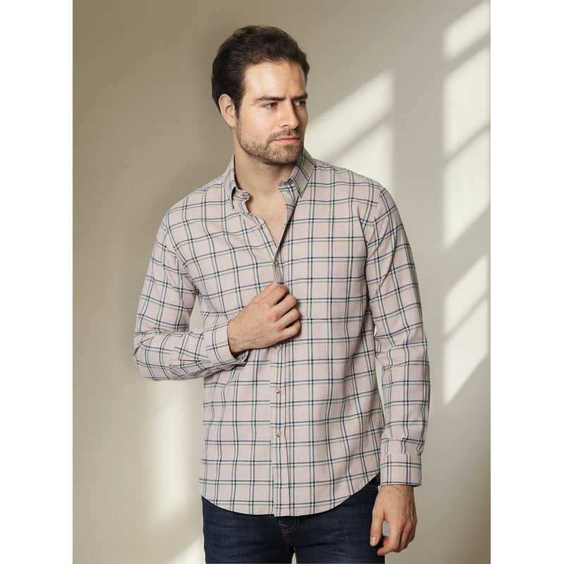 Camisa Para Hombre Manga Larga Cuadros Marca Bobois®