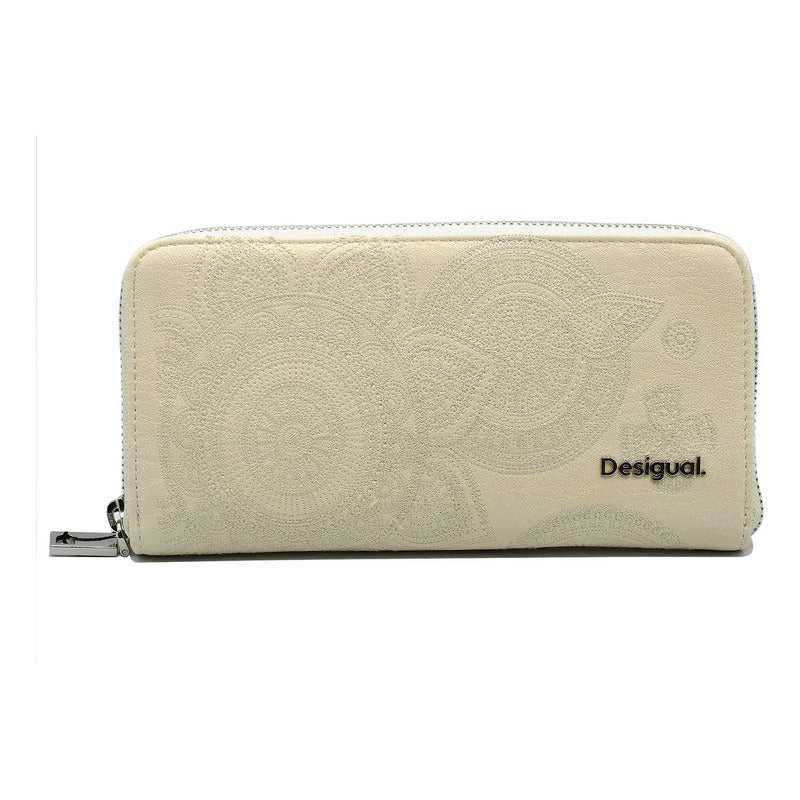 Cartera Para Dama Bordada Mod. 25sapy Marca Desigual® Color Beige Diseño De La Tela Floreado