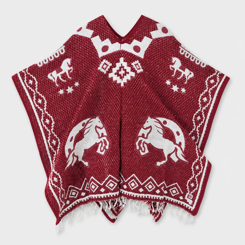 Jorongo Gaban Artesanal Mexicano Colores Caballos Herradura Vino Caballos Herradura Xg