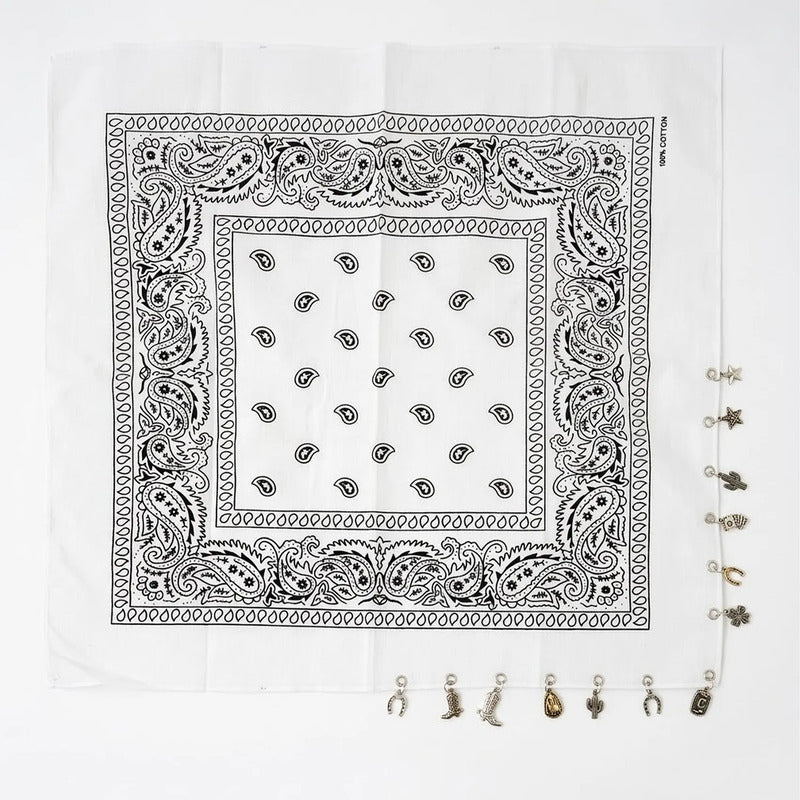 Paliacate Tradicional Multiusos Accesorio Unisex 55x55cm Blanco Geométrico Unitalla