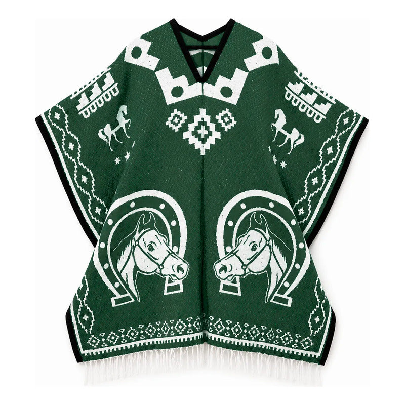 Jorongo Gaban Artesanal Mexicano Colores Verde Oscuro Herraduras Xg