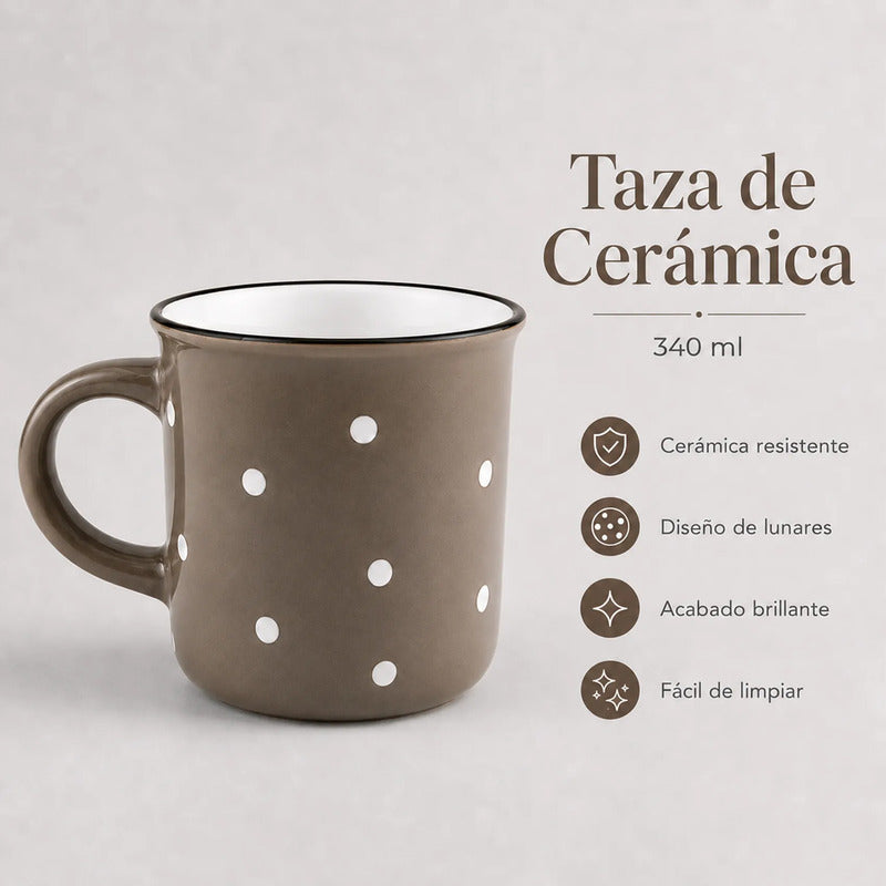Taza De Ceramica Con Puntos 340ml Mod. 1744-60 Café Grisáceo Puntos