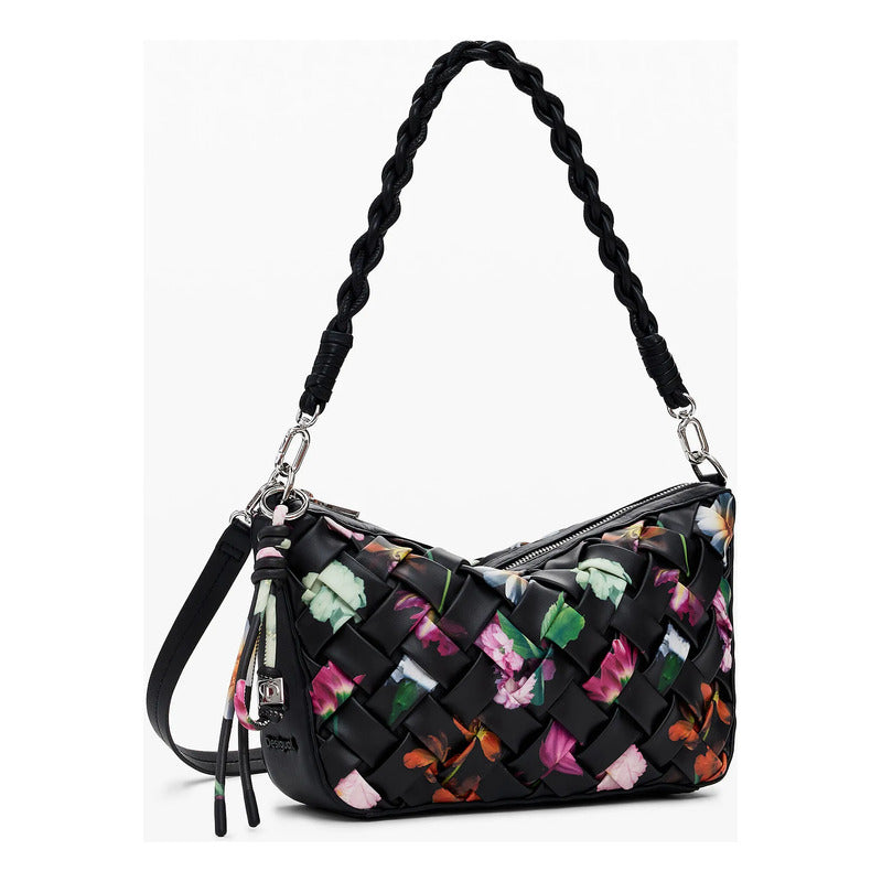 Bolso Trenzado Para Mujer 25saxpbq/2000 Marca Desigual® Negro Floreado Níquel