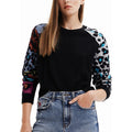 Suéter Manga Larga Para Mujer 22wwjf80/2000 Marca Desigual® Negro Animal Print L