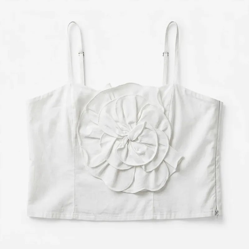 Blusa Top De Tirantes Con Flor Desmontable Al2107 Julys® Blanco Lisa Ch