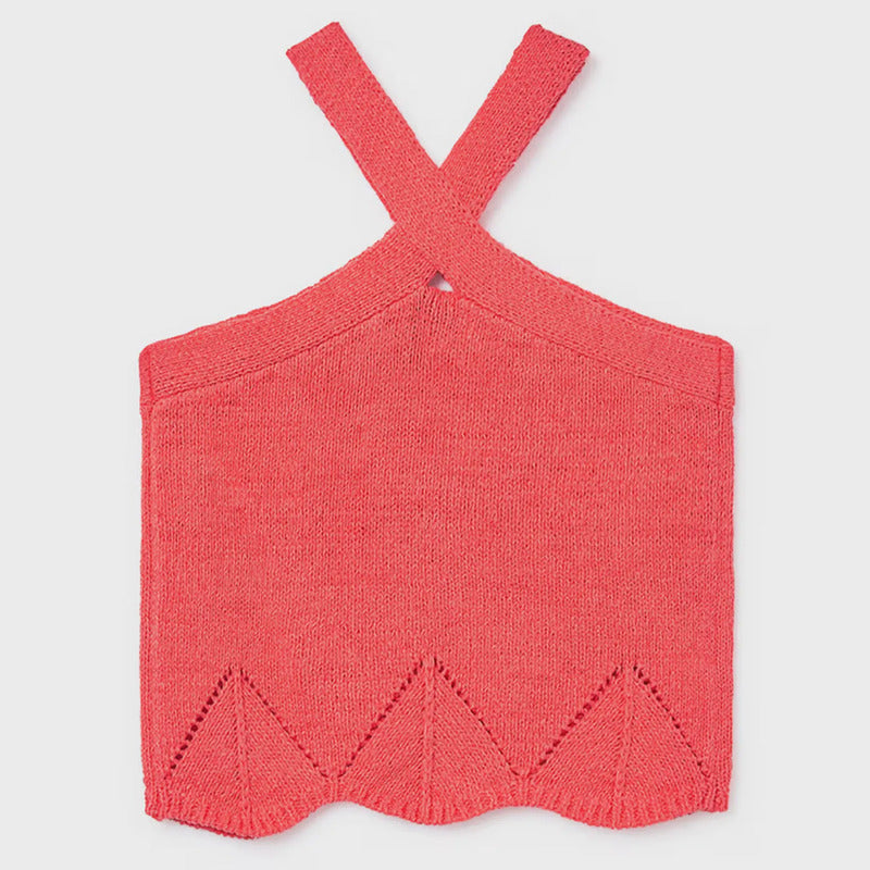 Blusa Corta Cuello Halter Para Niña Mod.6024 Marca Mayoral® Coral Liso 16 Años