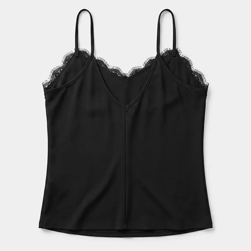Blusa Casual Con Encaje Para Mujer Mod.4420 Marca Exotica® Negro Lisa Ch