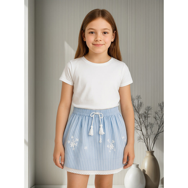 Falda Con Flores Bordadas Mod.016-7060al Marca Losan®