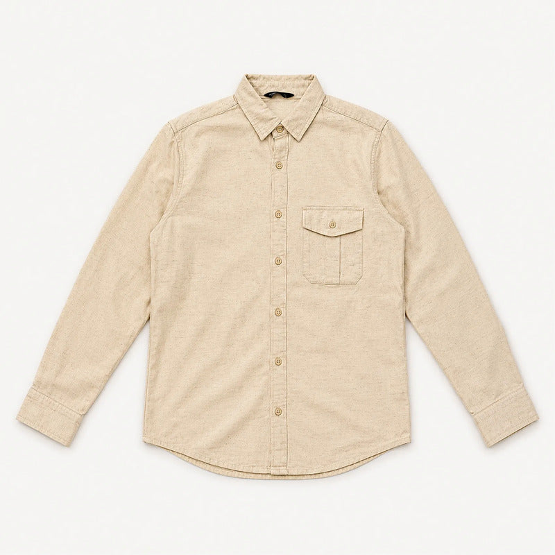 Camisa Lino Regular Fit Para Hombre Mod. Le2604 Roosevelt® Beige Lisa Ch