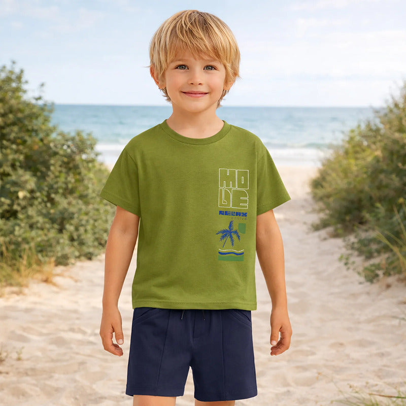 Conjunto Juvenil Playera + Short Mod. 6677 Marca Mayoral® Azul Marino/ Verde Musgo Estampado 16