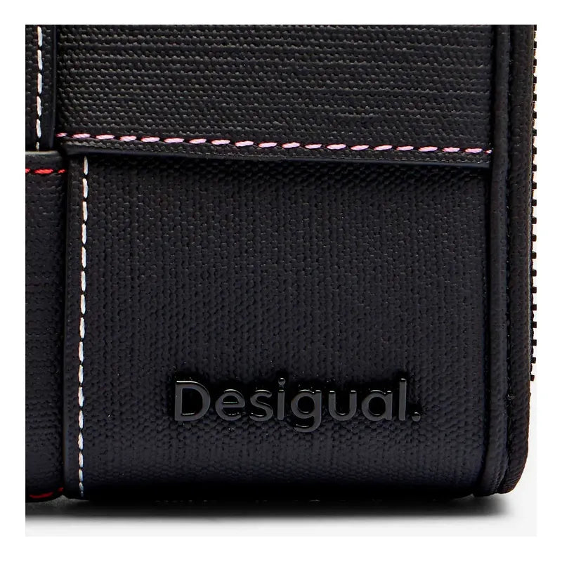 Cartera Para Dama Bordada Mod. 25sapy Marca Desigual® Color Negro Diseño De La Tela Entrelazado
