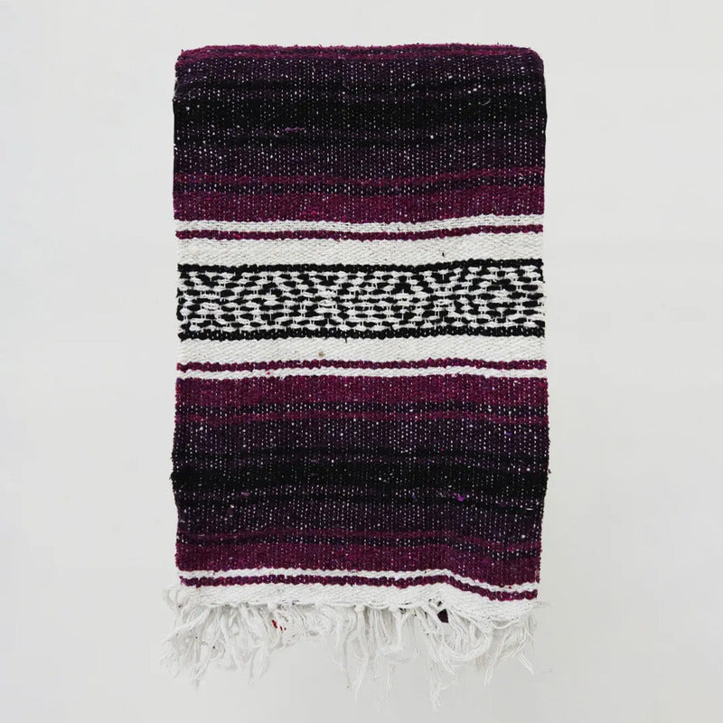 Falsa Artesanal 1.90m X 1.20m Cobija Multiusos Mexicana Geométrico 1 Kg Violeta Oscuro