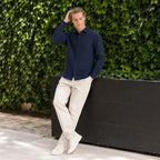 Camisa Lino Regular Fit Para Hombre Mod. Le2601 Roosevelt® Marino Lisa M
