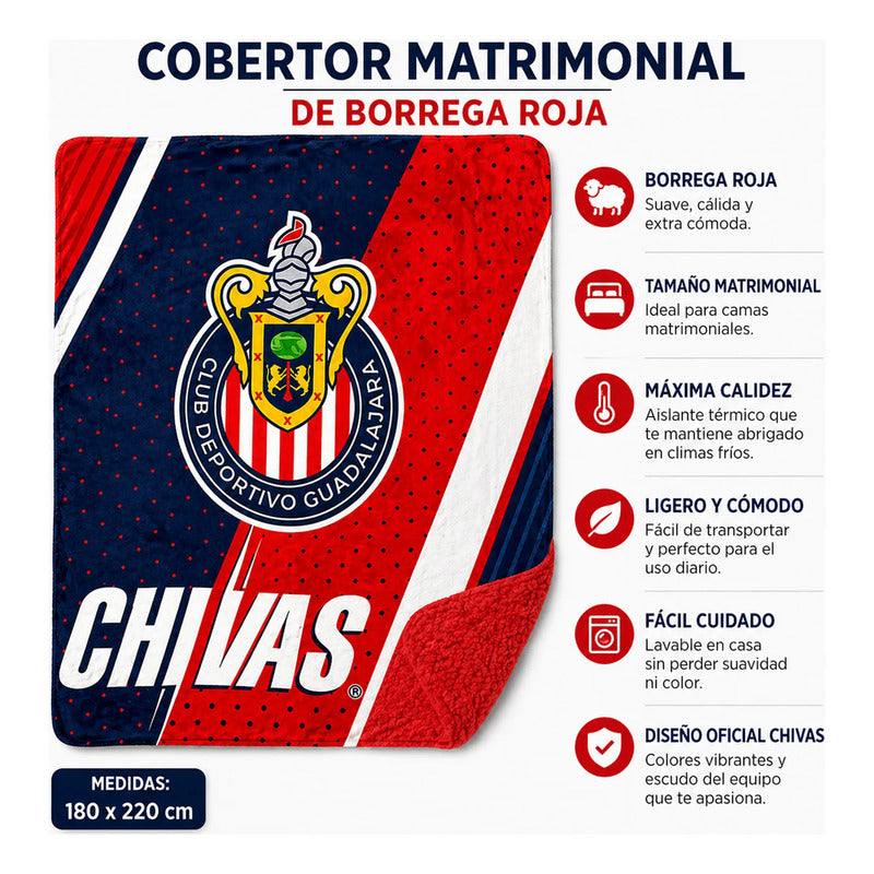 Cobertor Edredón De Borrega Matrimonial Providencia® Futbol Guadalajara  1 Kg Multicolor