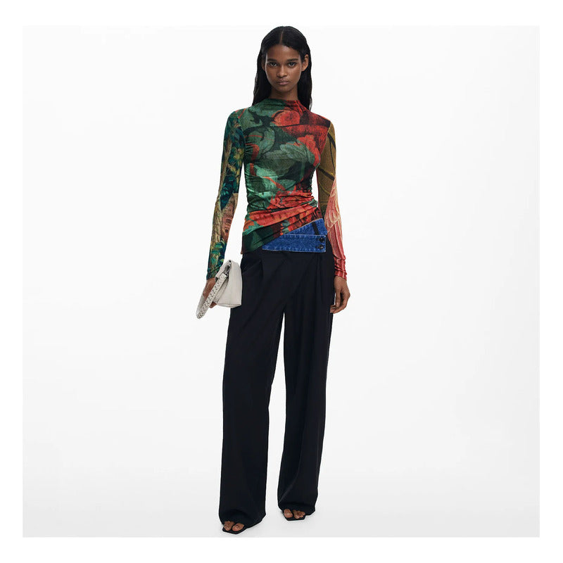 Blusa Ligera Cuello Alto Para Mujer 25wwjf48/4055 Desigual® Multicolor Geométrico Xl