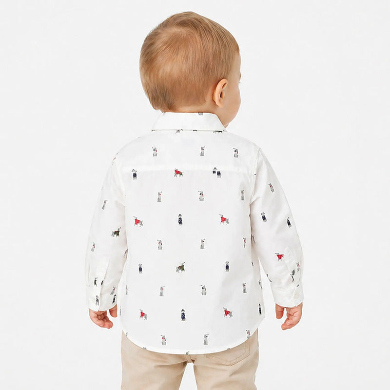 Camisa Cómoda Para Bebé Mod.2176 Marca Mayoral® Blanco Perritos 24 Meses