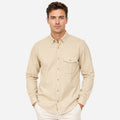 Camisa Lino Regular Fit Para Hombre Mod. Le2604 Roosevelt® Beige Lisa Eg