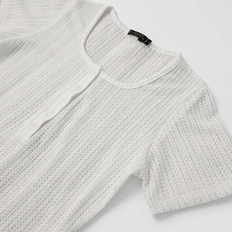Blusa Casual Semi Calada Para Mujer Mod. K799 Marca Julys® Ivory Calado Ch