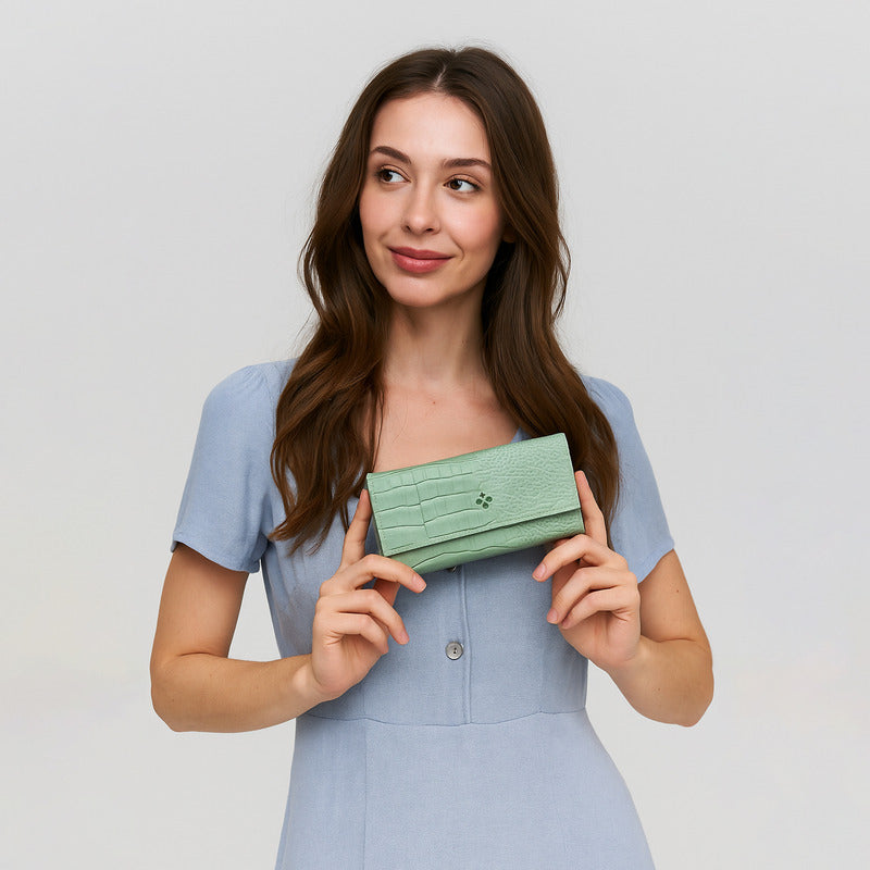 Cartera Mediana Crossbody Para Dama Mod. Ji 532 Jaime Ibiza® Aqua Croco Croco