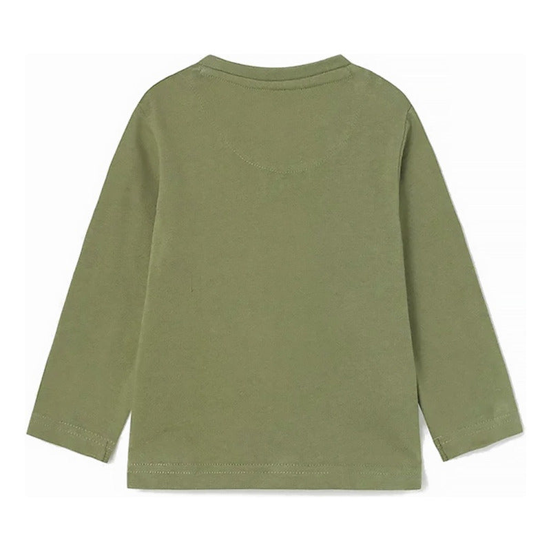 Playera Para Bebe Mod.2007 Marca Mayoral® Verde Musgo Animales Del Bosque 36 Meses Estampa Localizada