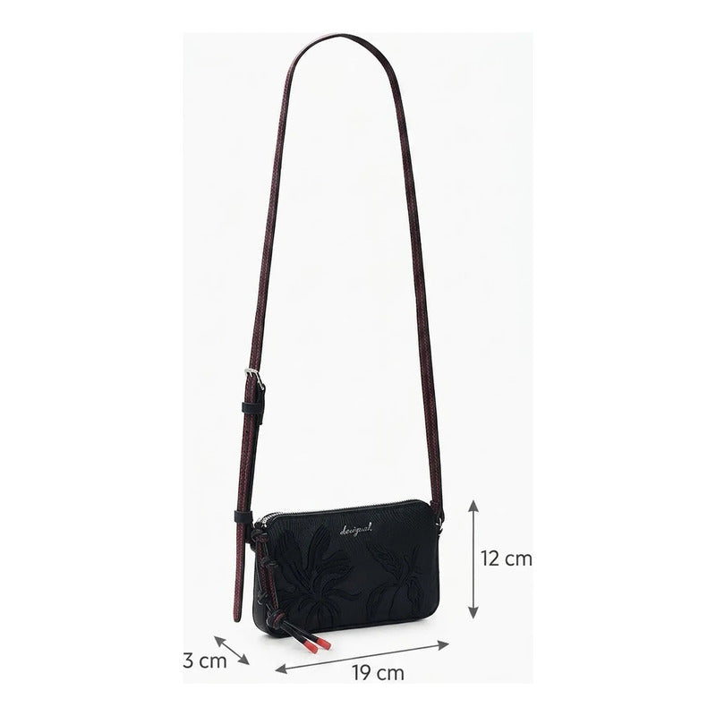 Monedero Bandolera Pequeño Mod. 26sayp14/2000 Desigual® Negro Floreado